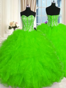 Ball Gowns Sweetheart Sleeveless Organza Floor Length Lace Up Beading and Ruffles Quinceanera Dress