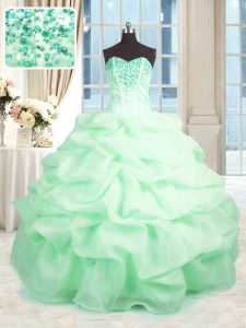 Designer Apple Green Sleeveless Floor Length Beading and Ruffles Lace Up Sweet 16 Quinceanera Dress
