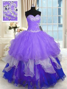Hot Selling Organza Sweetheart Sleeveless Lace Up Beading and Ruffles 15th Birthday Dress in Multi-color
