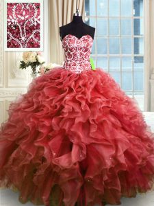 Top Selling Sweetheart Sleeveless Lace Up Sweet 16 Quinceanera Dress Wine Red Organza