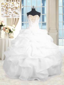 Dynamic White Lace Up Quinceanera Gowns Beading and Ruffles Sleeveless Floor Length
