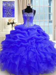 Pretty Straps Sleeveless Organza Ball Gown Prom Dress Beading and Ruffles Zipper