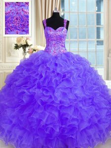 Enchanting Organza Long Sleeves Floor Length Quinceanera Dress and Beading and Embroidery and Ruffles