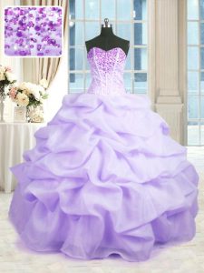 Graceful Lavender Sweetheart Neckline Beading and Ruffles 15 Quinceanera Dress Sleeveless Lace Up