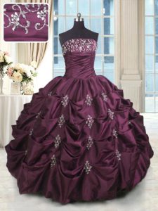 Deluxe Pick Ups Floor Length Ball Gowns Sleeveless Burgundy Vestidos de Quinceanera Lace Up