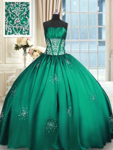Trendy Strapless Sleeveless Lace Up Sweet 16 Quinceanera Dress Teal Taffeta