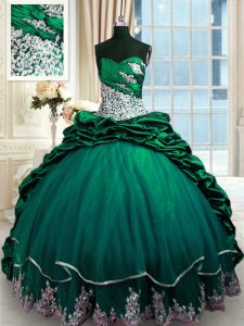 Dark Green Sweetheart Neckline Beading and Appliques and Pick Ups 15th Birthday Dress Sleeveless Lace Up