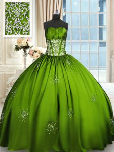 Fancy Lace Up Strapless Beading and Appliques and Ruching Quinceanera Dress Taffeta Sleeveless