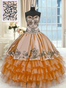 Most Popular Rust Red Sweetheart Lace Up Beading and Embroidery and Ruffled Layers Quinceanera Dresses Sleeveless