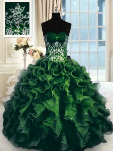 Multi-color Ball Gowns Organza Sweetheart Sleeveless Beading and Ruffles Floor Length Lace Up Quince Ball Gowns