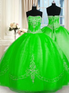 Simple Floor Length Ball Gown Prom Dress Strapless Sleeveless Lace Up