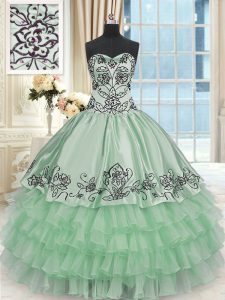 Ruffled Floor Length Ball Gowns Sleeveless Apple Green Sweet 16 Quinceanera Dress Lace Up