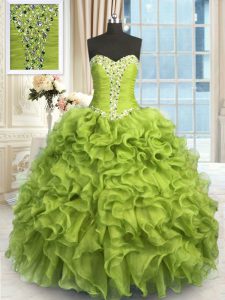Flare Floor Length Ball Gowns Sleeveless Yellow Green Quinceanera Gown Lace Up