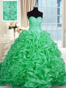 Comfortable Green 15 Quinceanera Dress Sweetheart Sleeveless Sweep Train Lace Up