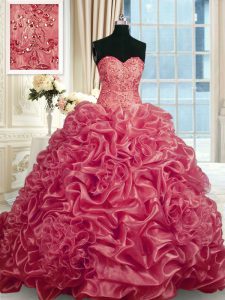 Colorful Organza Sleeveless With Train 15 Quinceanera Dress and Beading and Pick Ups