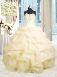 Artistic Floor Length Lace Up Quinceanera Gown Champagne for Military Ball and Sweet 16 and Quinceanera with Beading and Ruffles