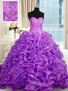 Fuchsia Sweetheart Lace Up Beading and Pick Ups Quinceanera Dresses Sweep Train Sleeveless