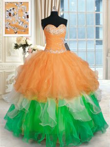 Floor Length Lace Up Sweet 16 Quinceanera Dress Multi-color for Military Ball and Sweet 16 and Quinceanera with Beading and Ruffles