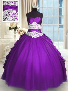 Sleeveless Lace Up Floor Length Beading and Lace and Ruching and Pick Ups Quinceanera Dresses