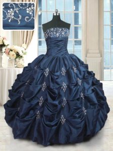 Fantastic Pick Ups Ball Gowns Sweet 16 Quinceanera Dress Navy Blue Strapless Taffeta Sleeveless Floor Length Lace Up