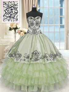 Comfortable Yellow Green Lace Up Sweetheart Beading and Embroidery and Ruffled Layers Quinceanera Gowns Organza and Taffeta Sleeveless