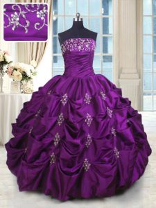 Noble Eggplant Purple Lace Up Quinceanera Dresses Beading and Appliques and Embroidery and Pick Ups Sleeveless Floor Length