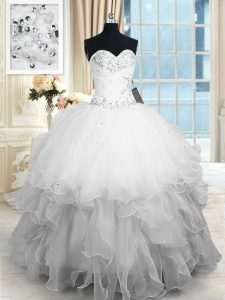 Best Selling Organza Sleeveless Floor Length 15 Quinceanera Dress and Beading and Ruffles