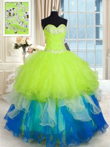Gorgeous Multi-color Sweetheart Lace Up Beading and Ruffles Sweet 16 Quinceanera Dress Sleeveless