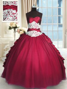 Red Sweetheart Zipper Beading and Lace and Ruching and Pick Ups Sweet 16 Quinceanera Dress Long Sleeves