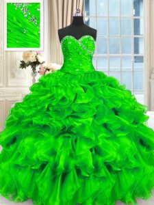 Ball Gowns Beading and Ruffles Quinceanera Dresses Lace Up Organza Sleeveless Floor Length