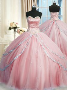 Unique Sleeveless Court Train Lace Up With Train Beading and Appliques Vestidos de Quinceanera