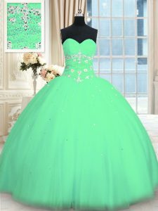 Turquoise Lace Up Vestidos de Quinceanera Appliques Sleeveless Floor Length