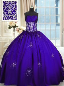 Purple Sleeveless Beading and Appliques and Ruching Floor Length Vestidos de Quinceanera