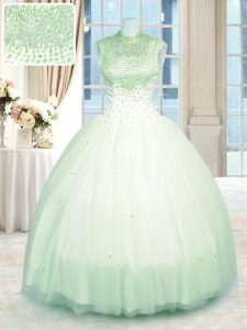 Affordable Apple Green Sleeveless Beading Floor Length Ball Gown Prom Dress