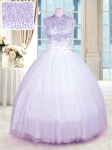 Smart Floor Length Zipper 15 Quinceanera Dress Lavender for Military Ball and Sweet 16 and Quinceanera with Beading