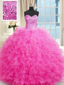 Pretty Sleeveless Beading and Ruffles Lace Up 15 Quinceanera Dress