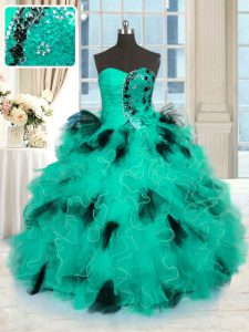 Attractive Turquoise Sleeveless Tulle Lace Up Vestidos de Quinceanera for Military Ball and Sweet 16 and Quinceanera