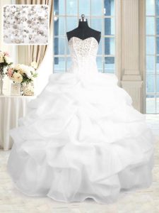 White Sleeveless Beading and Ruffles Floor Length Quinceanera Gowns
