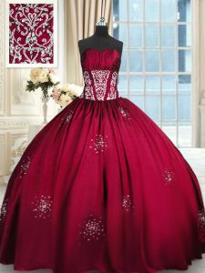 Fantastic Wine Red Sleeveless Floor Length Beading and Appliques and Ruching Lace Up Quinceanera Gowns