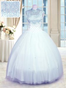 Gorgeous Baby Blue Sleeveless Tulle Zipper Ball Gown Prom Dress for Military Ball and Sweet 16 and Quinceanera