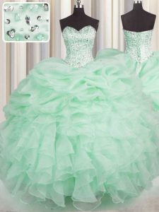 Custom Fit Floor Length Ball Gowns Sleeveless Apple Green Quinceanera Gowns Lace Up