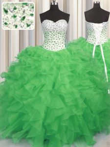 Wonderful Sleeveless Organza Floor Length Lace Up Quinceanera Dresses in with Beading and Ruffles
