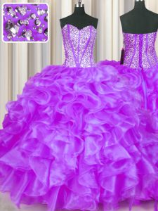 Eggplant Purple Lace Up Quinceanera Dress Beading and Ruffles Sleeveless Floor Length