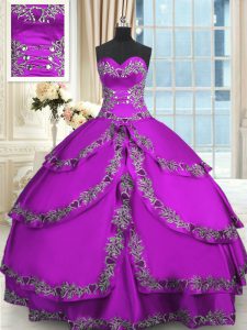 Edgy Beading and Embroidery and Ruffled Layers Quince Ball Gowns Purple Lace Up Sleeveless Floor Length