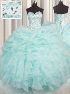 Pretty Ball Gowns Ball Gown Prom Dress Aqua Blue Sweetheart Organza Sleeveless Floor Length Lace Up