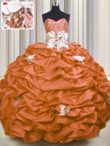 Taffeta Sleeveless With Train Vestidos de Quinceanera Brush Train and Appliques and Sequins and Pick Ups