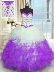 Colorful Sweetheart Sleeveless Organza Quinceanera Gown Beading and Ruffles Lace Up