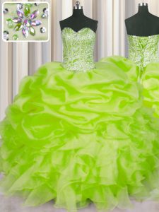 Yellow Green Sweetheart Lace Up Beading and Ruffles and Pick Ups Vestidos de Quinceanera Sleeveless