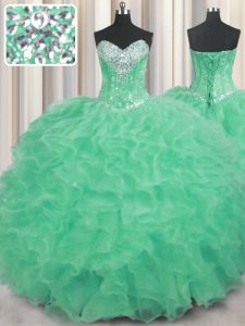 Apple Green Quinceanera Gowns Military Ball and Sweet 16 and Quinceanera and For with Beading and Ruffles Sweetheart Sleeveless Lace Up