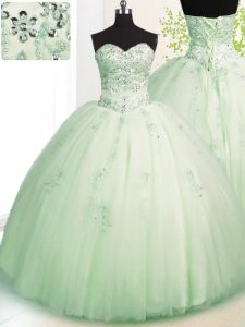 Fancy Apple Green Sweetheart Neckline Beading and Appliques 15 Quinceanera Dress Sleeveless Lace Up